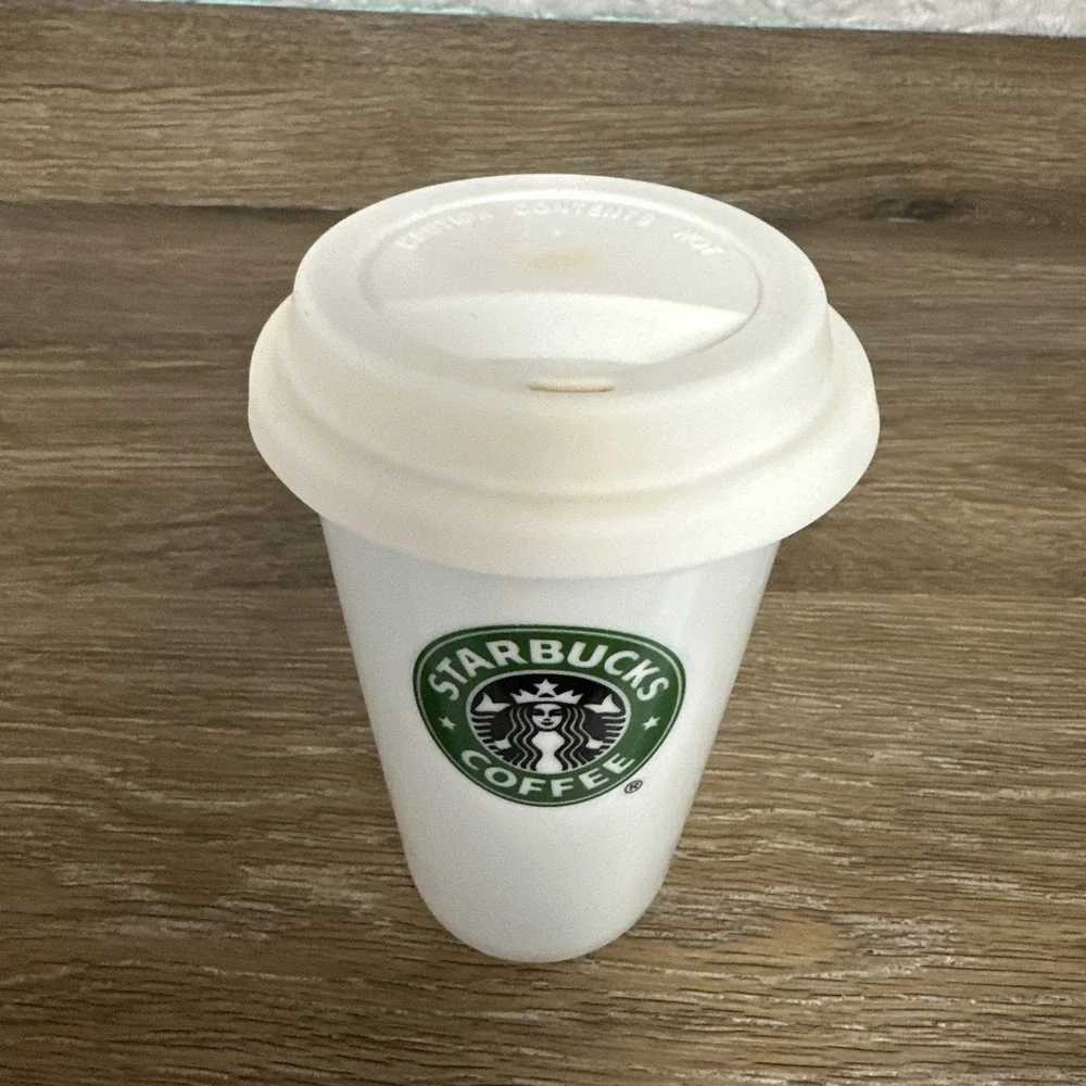Starbucks 2010 Green & White Logo Ceramic Travel Tumbler Coffee Mug Cup w/ Lid.